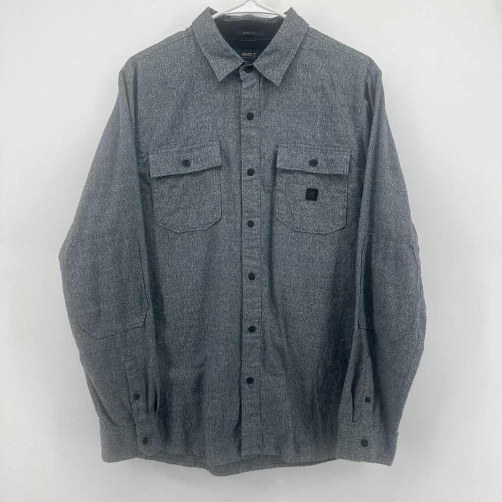 Roark Button Down Shirt Mens Medium Gray Classic Fit Long Sleeve Snap Front